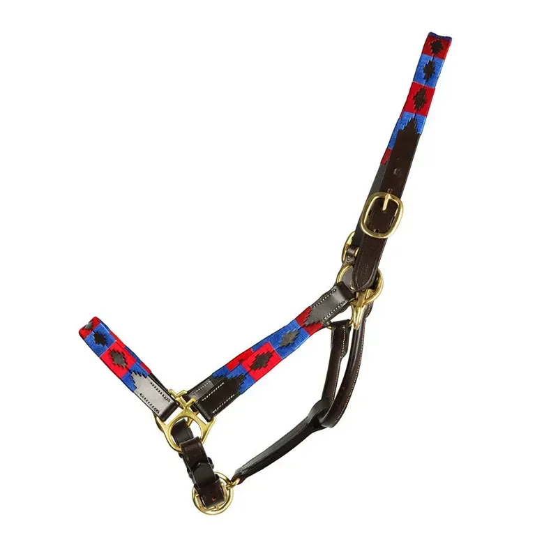 Hy Equestrian Polo Leather Head Collar in Navy/Red/White