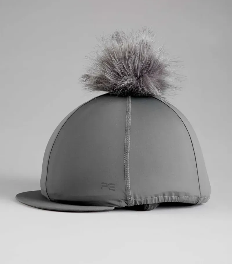Premier Equine Jersey Hat Silk With Faux Fur Pom Pom in Anthracite