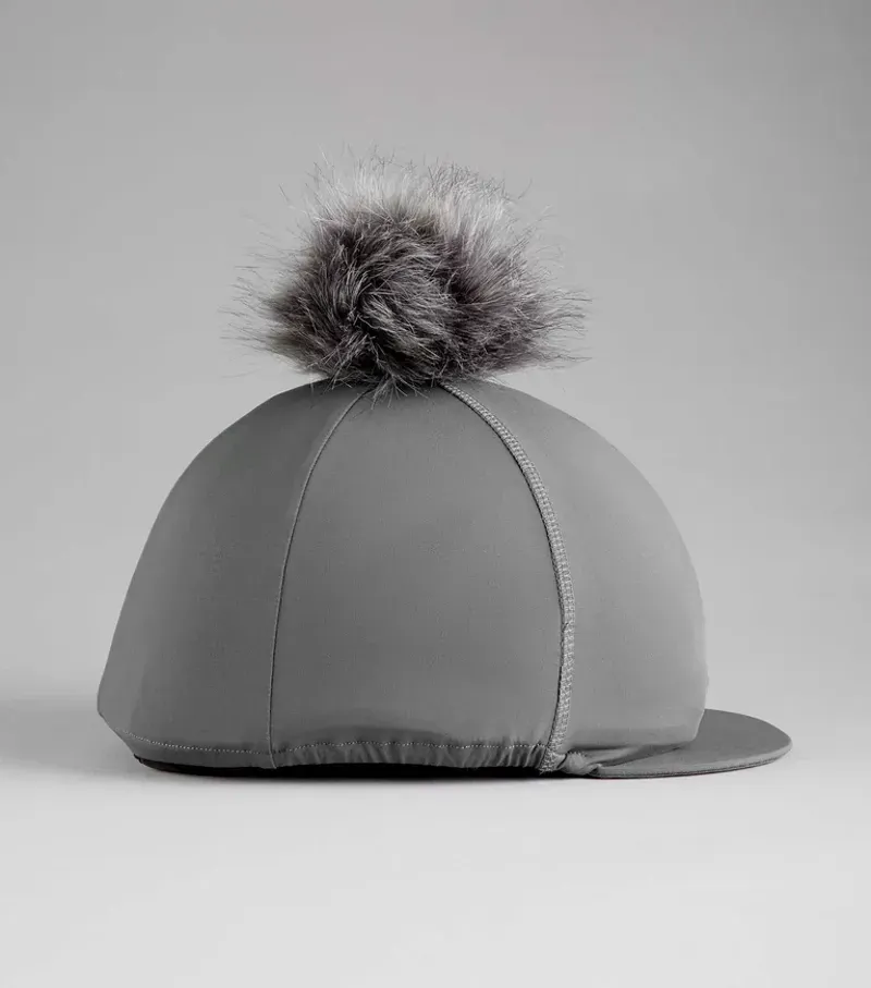 Premier Equine Jersey Hat Silk With Faux Fur Pom Pom in Anthracite-2
