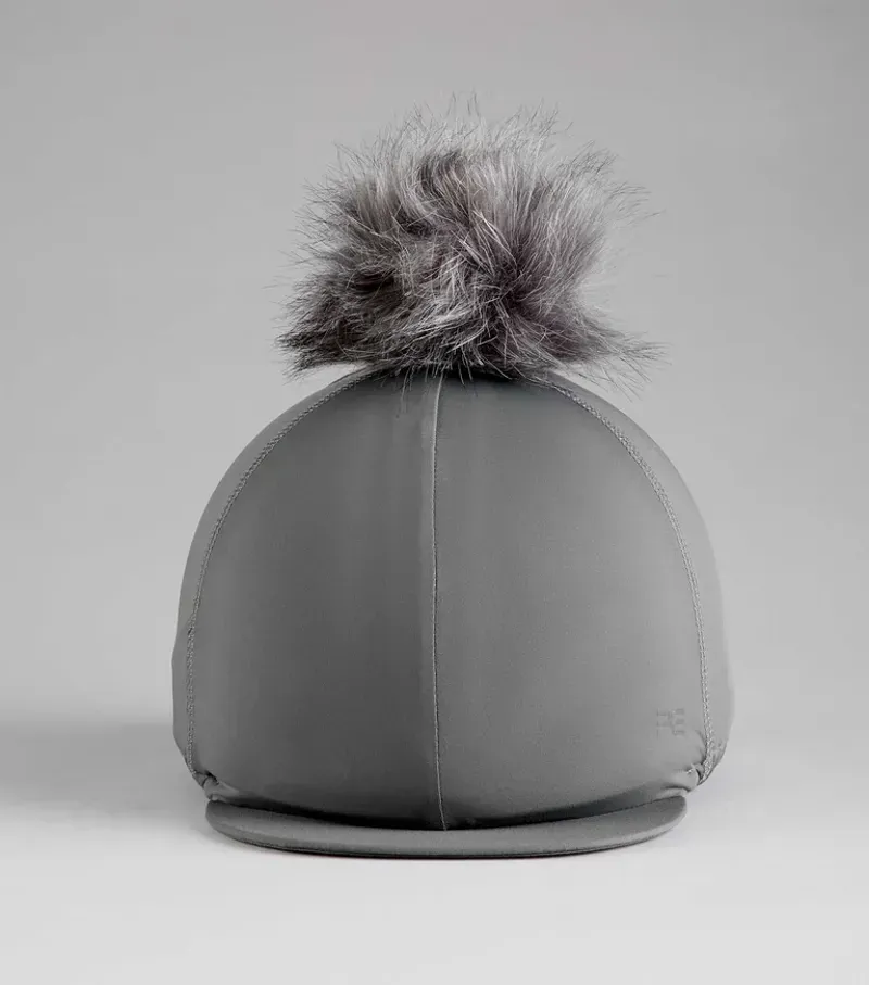 Premier Equine Jersey Hat Silk With Faux Fur Pom Pom in Anthracite-3