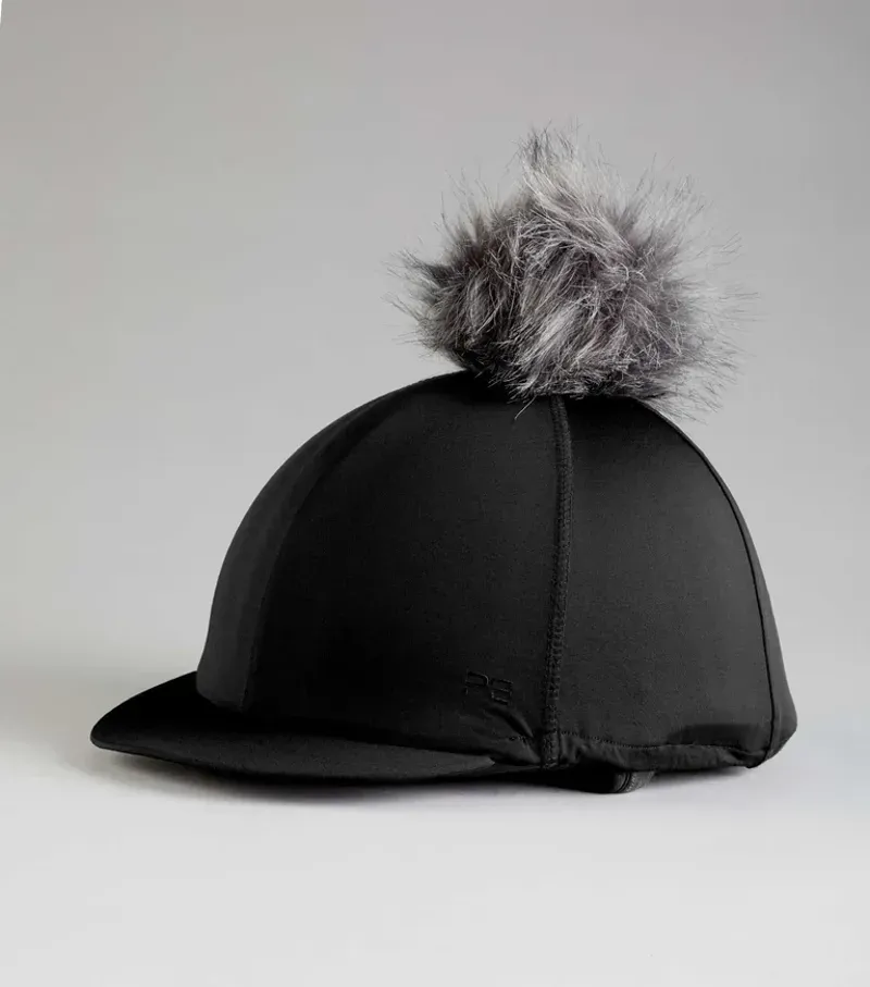 Premier Equine Jersey Hat Silk With Faux Fur Pom Pom in Black