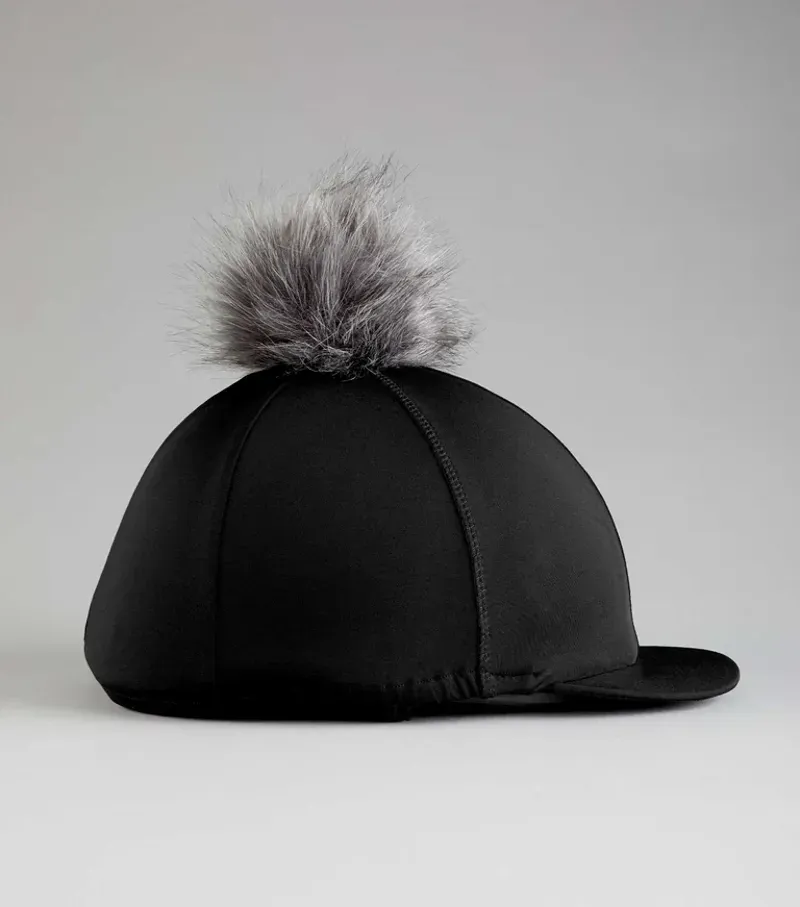 Premier Equine Jersey Hat Silk With Faux Fur Pom Pom in Black-2