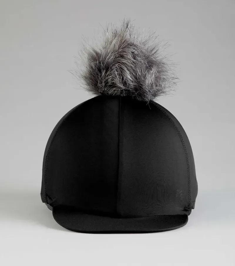 Premier Equine Jersey Hat Silk With Faux Fur Pom Pom in Black-3