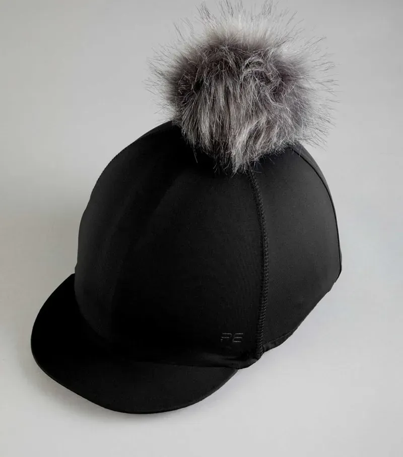 Premier Equine Jersey Hat Silk With Faux Fur Pom Pom in Black-4
