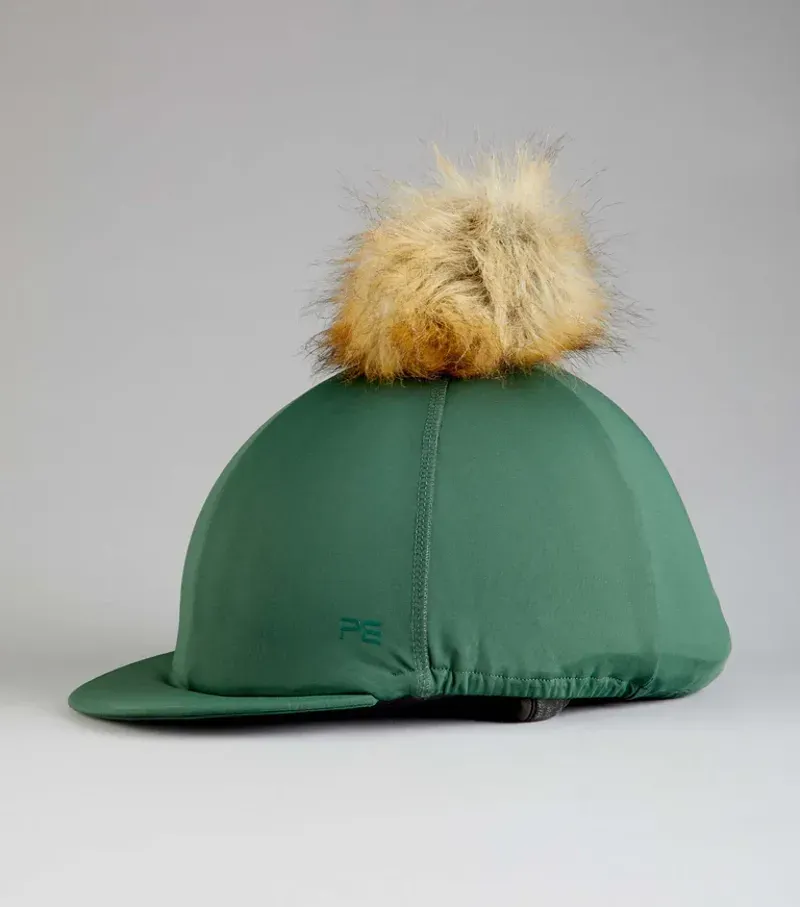 Premier Equine Jersey Hat Silk With Faux Fur Pom Pom in Green
