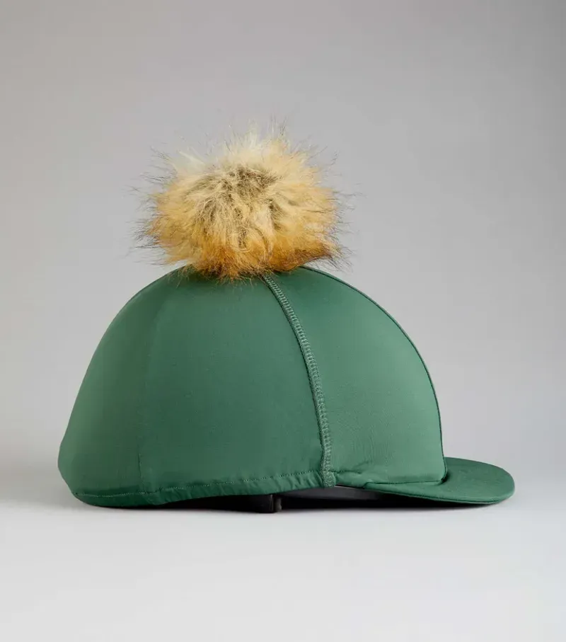 Premier Equine Jersey Hat Silk With Faux Fur Pom Pom in Green-1