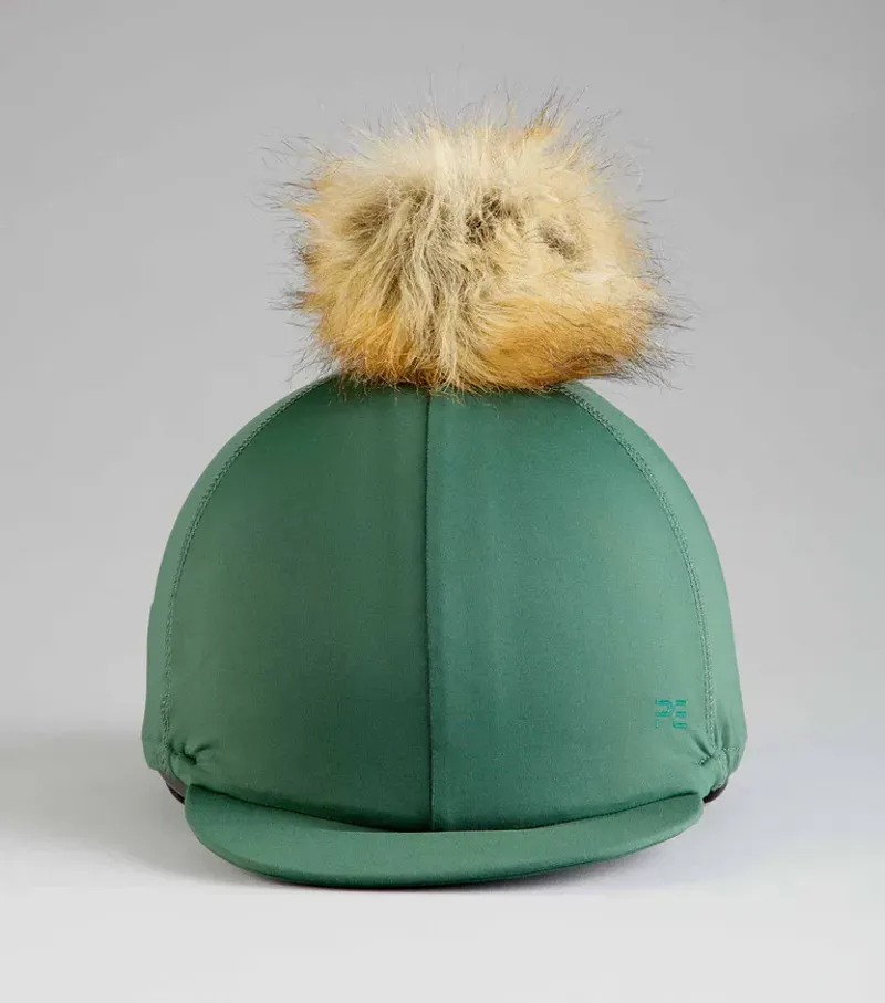 Premier Equine Jersey Hat Silk With Faux Fur Pom Pom in Green-2