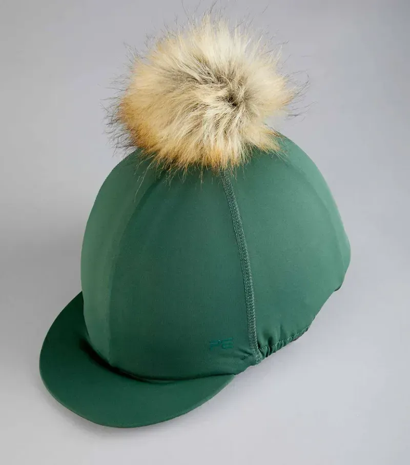 Premier Equine Jersey Hat Silk With Faux Fur Pom Pom in Green-3