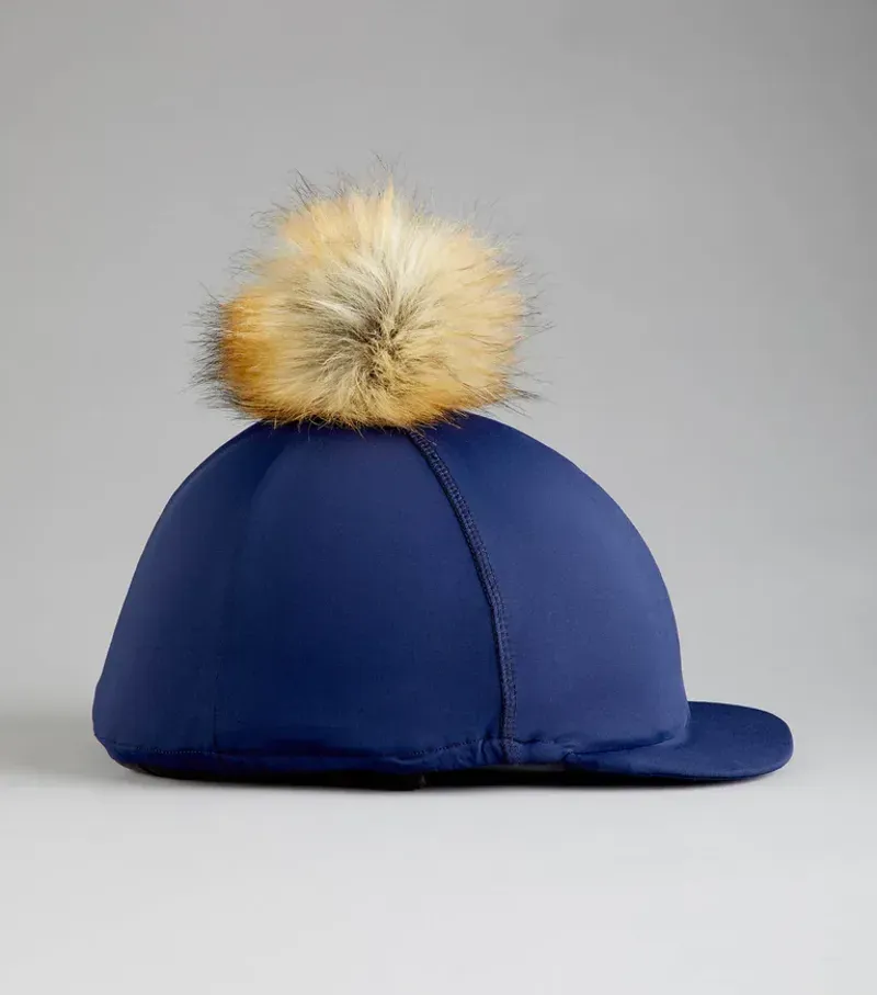 Premier Equine Jersey Hat Silk With Faux Fur Pom Pom in Navy-1