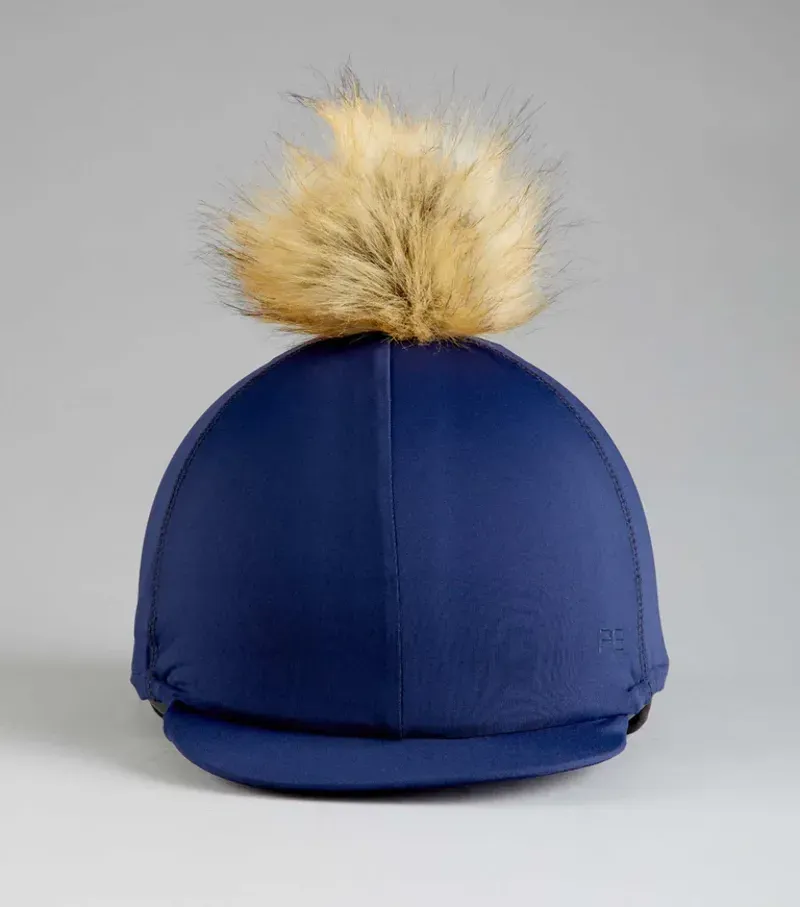 Premier Equine Jersey Hat Silk With Faux Fur Pom Pom in Navy-2