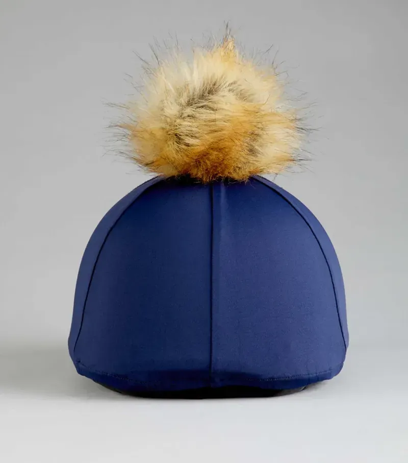 Premier Equine Jersey Hat Silk With Faux Fur Pom Pom in Navy-5