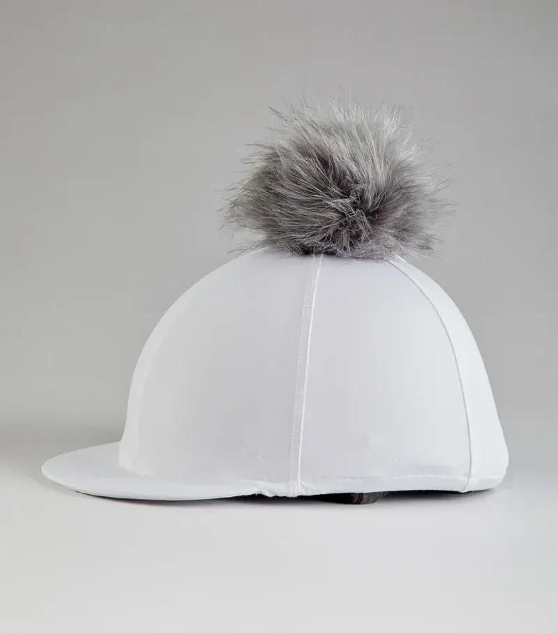 Premier Equine Jersey Hat Silk With Faux Fur Pom Pom in White