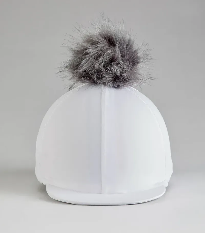 Premier Equine Jersey Hat Silk With Faux Fur Pom Pom in White-2