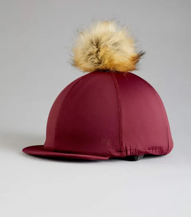 Premier Equine Jersey Hat Silk With Faux Fur Pom Pom in Wine
