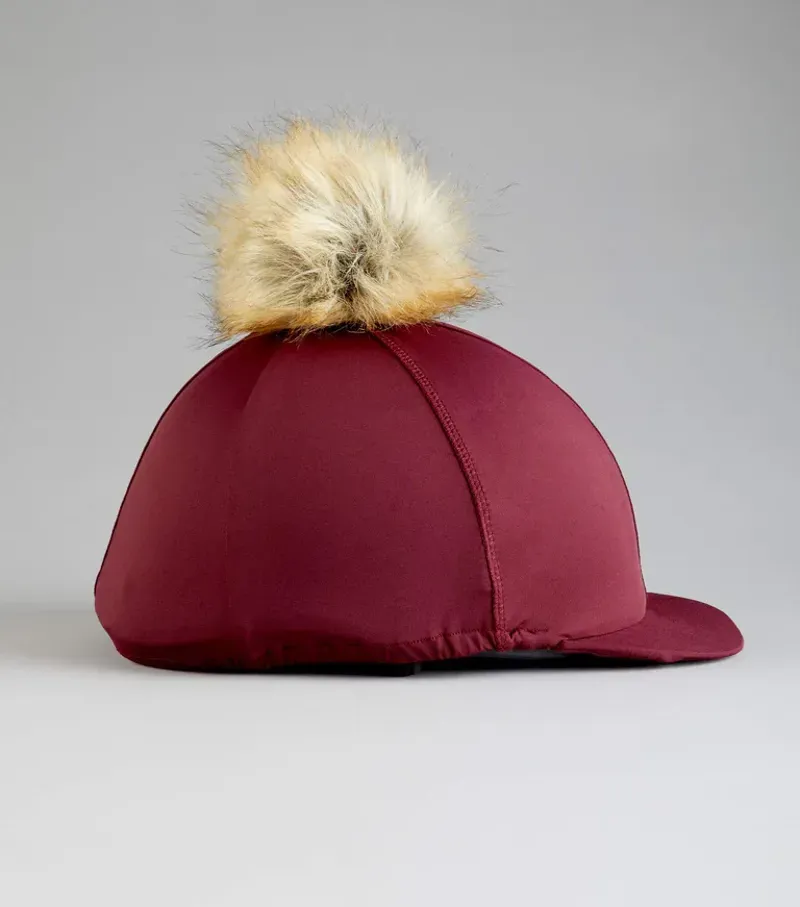 Premier Equine Jersey Hat Silk With Faux Fur Pom Pom in Wine-1