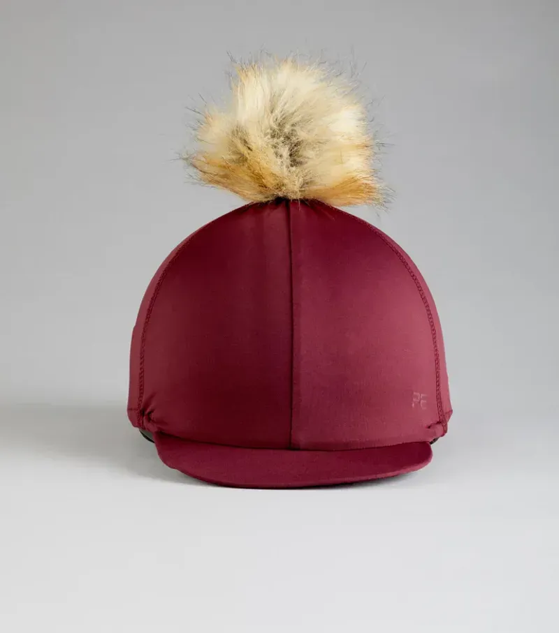 Premier Equine Jersey Hat Silk With Faux Fur Pom Pom in Wine-2