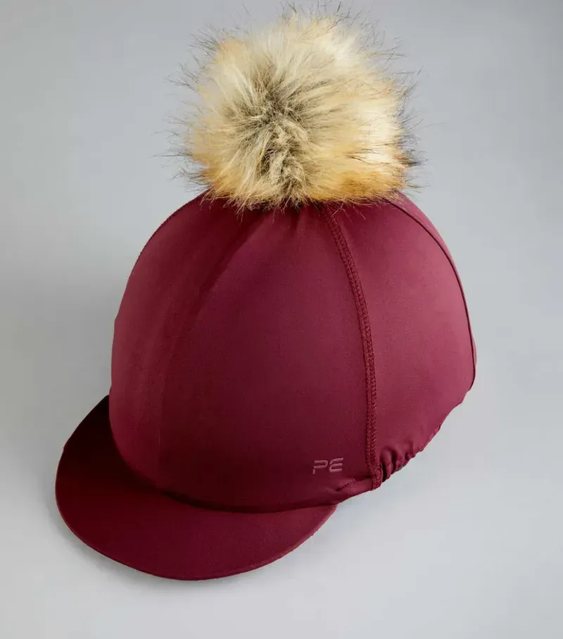 Premier Equine Jersey Hat Silk With Faux Fur Pom Pom in Wine-3