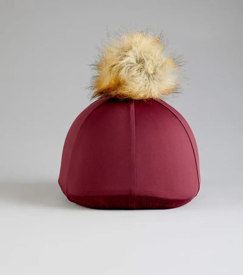 Premier Equine Jersey Hat Silk With Faux Fur Pom Pom in Wine-5