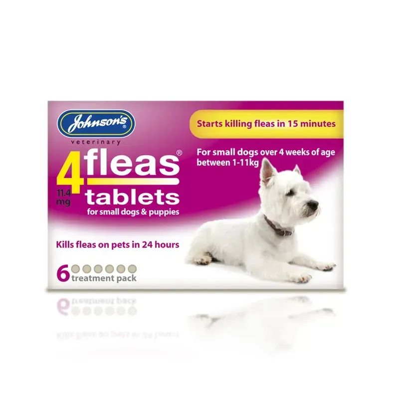 Johnson's Veterinary 6 x 4 Fleas Tablets For Puppies and Small Dogs in Pink