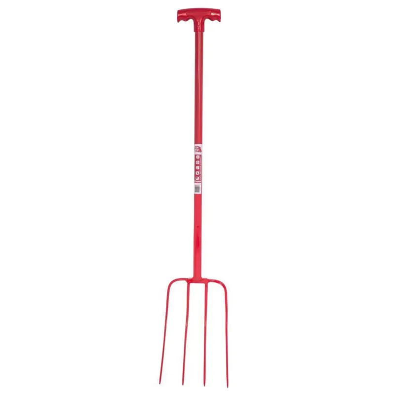 Faulks and Cox Red Gorilla Tubular 4 Prong T-Grip Manure Fork in Red
