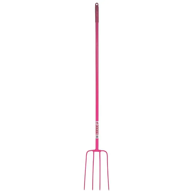 Faulks and Cox Red Gorilla Tubular 4 Prong Long Shaft Manure Fork in Pink