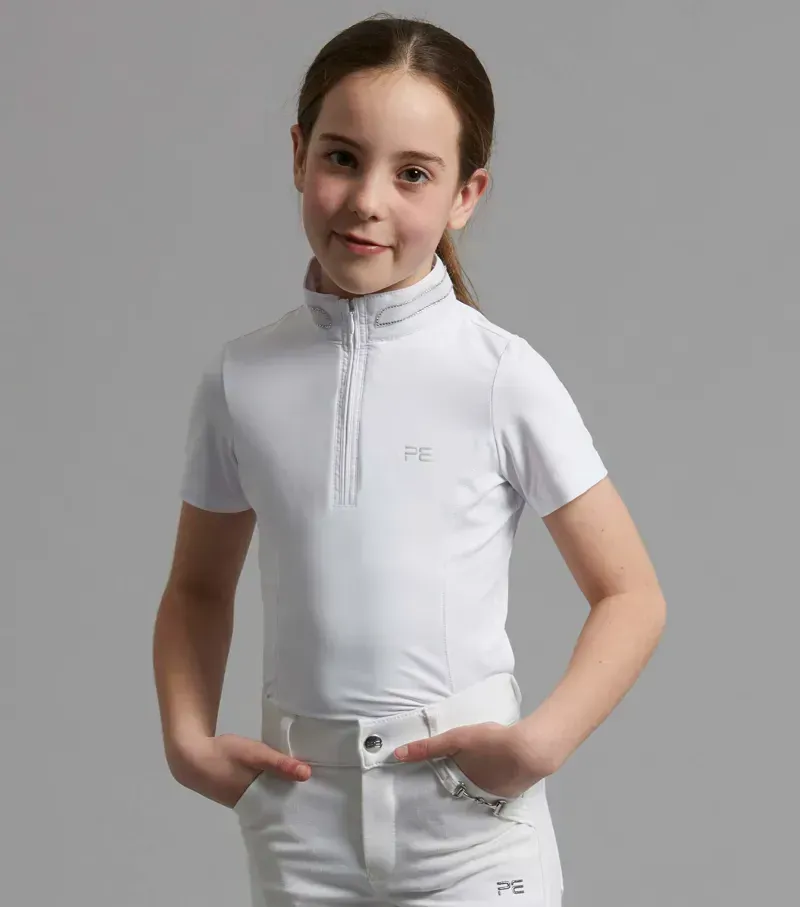 Premier Equine Girls Maria Diamanté Show Shirt in White