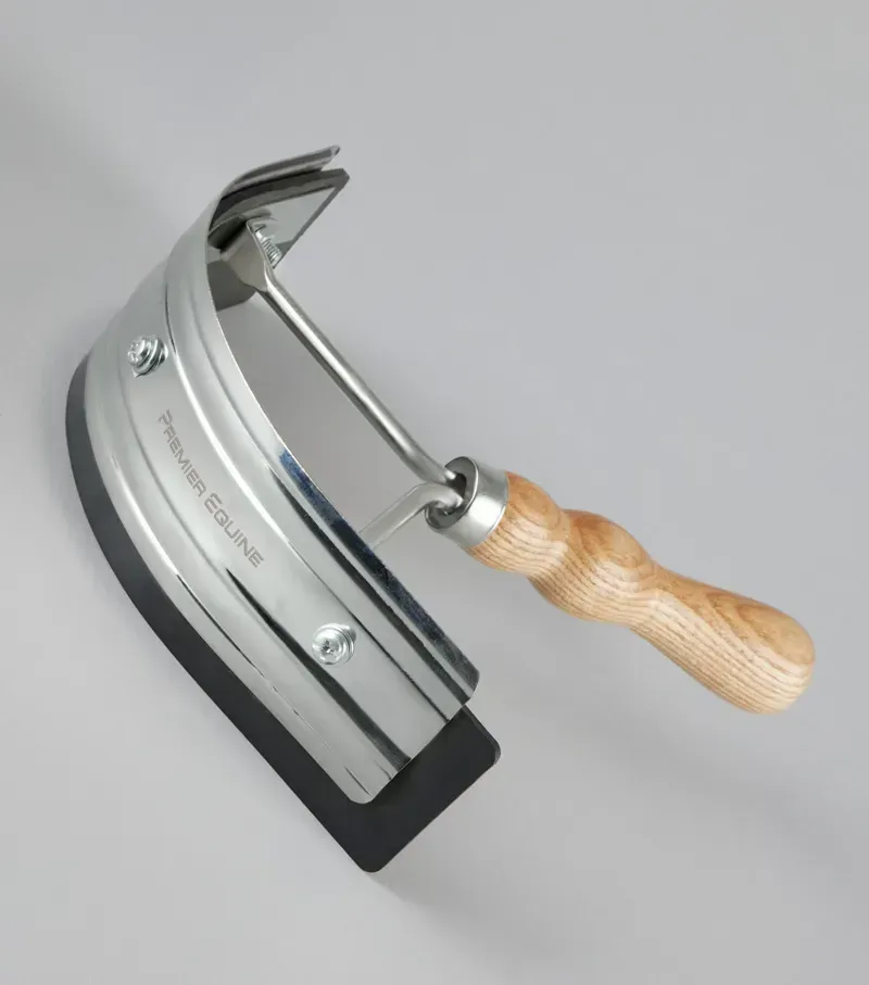 Premier Equine Metal Sweat Scraper With Wooden Handle in Silver
