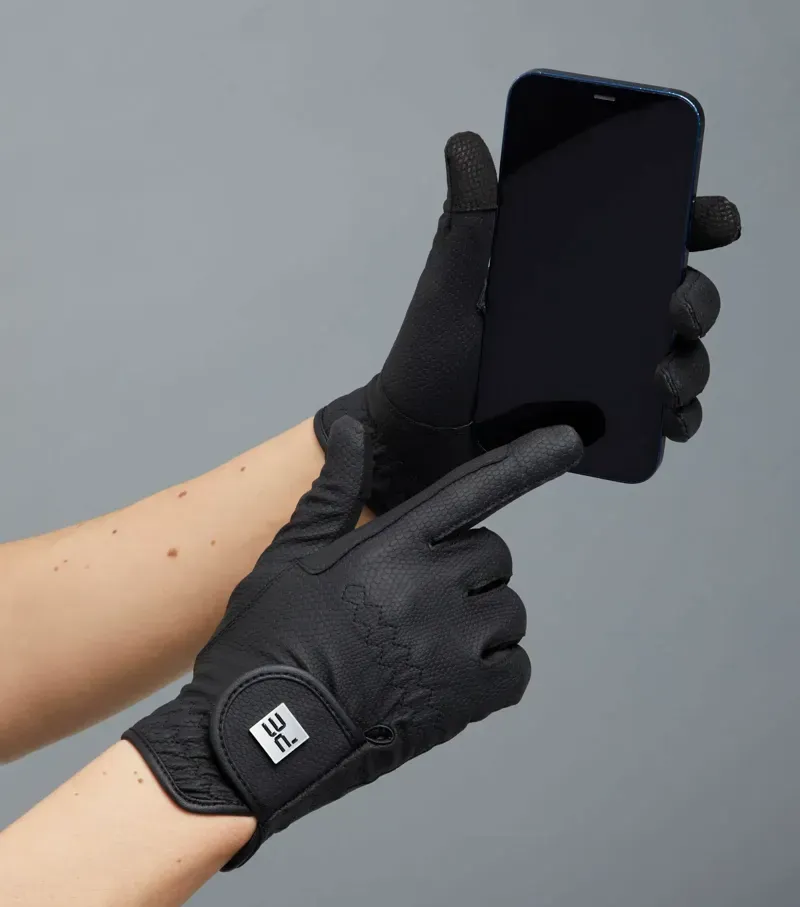 Premier Equine Ladies Metaro Competition Riding Gloves in Black-1