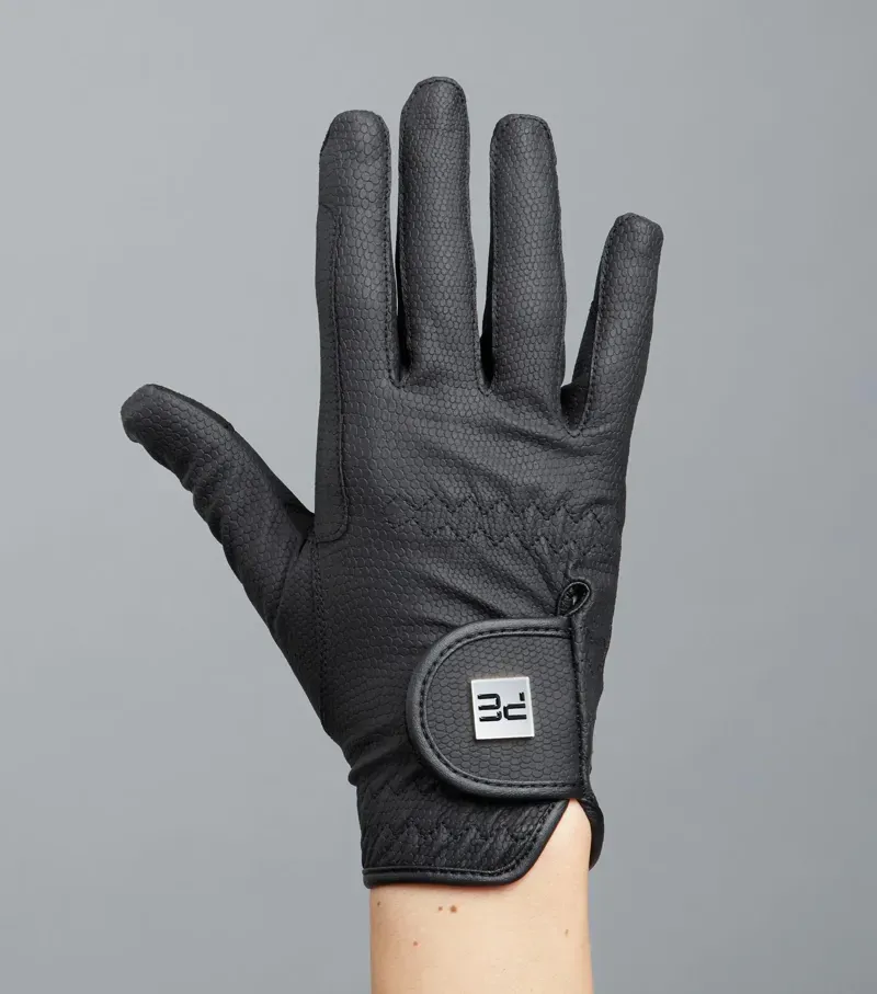 Premier Equine Ladies Metaro Competition Riding Gloves in Black-4