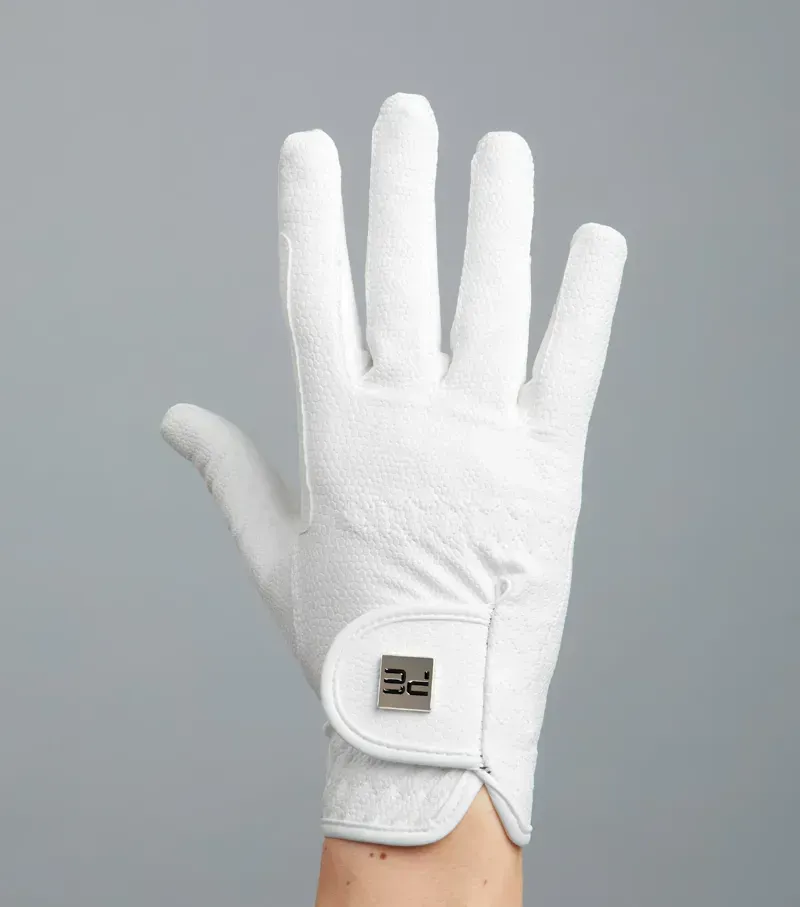 Premier Equine Ladies Metaro Competition Riding Gloves in White-4