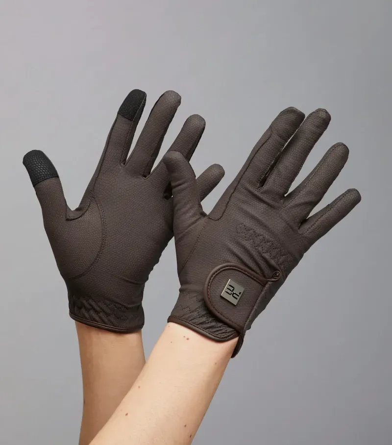 Premier Equine Ladies Metaro Competition Riding Gloves in Brown