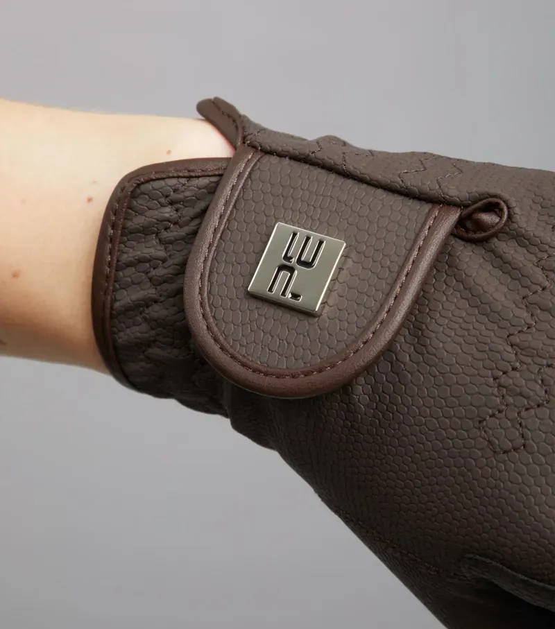 Premier Equine Ladies Metaro Competition Riding Gloves in Brown-2