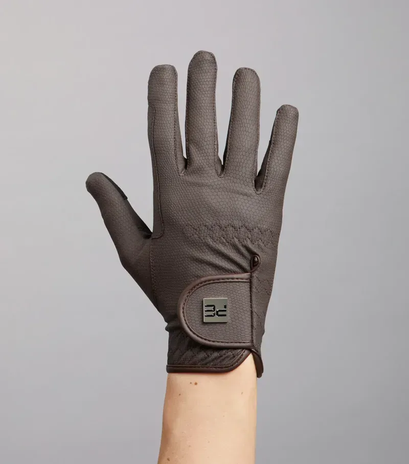 Premier Equine Ladies Metaro Competition Riding Gloves in Brown-4