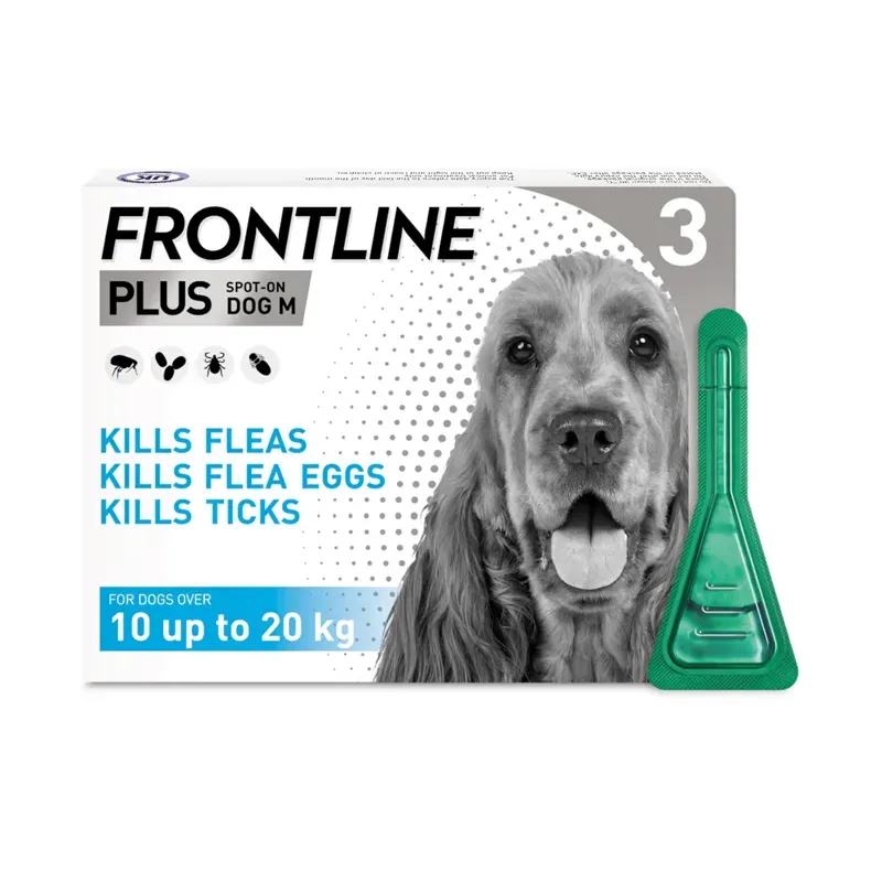 Boehringer-Ingelheim 10-20kg 3 Pipettes Frontline Plus Spot On For Medium Dogs