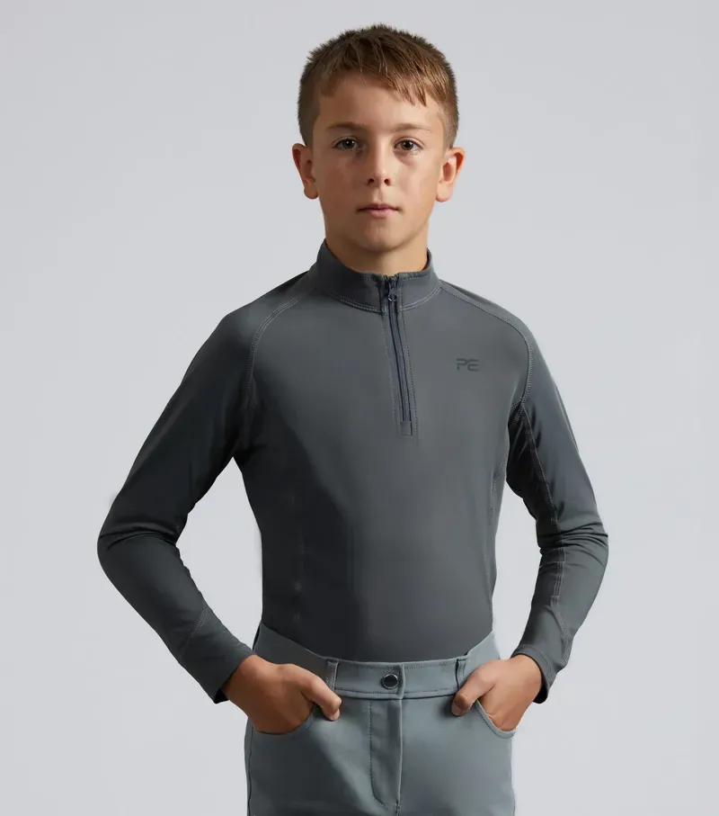 Premier Equine Junior Ombretta Technical Riding Top in Anthracite Grey