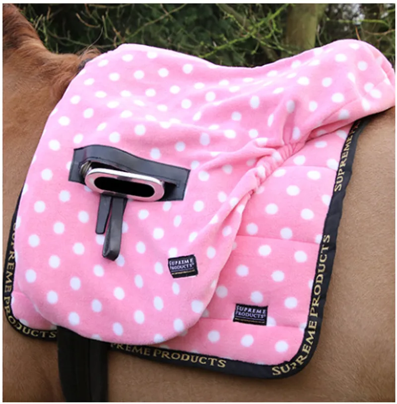 Supreme Products Ride On Dotty Fleece Saddle Cover in Pretty Pink