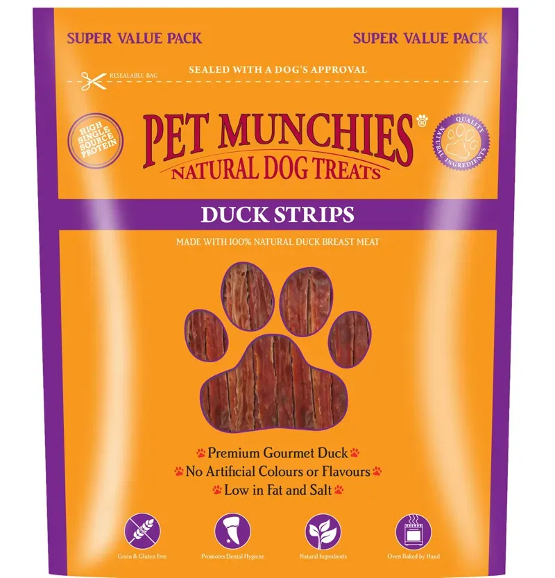Pet Munchies 320gm x 3 Pack Duck Strips in Yellow