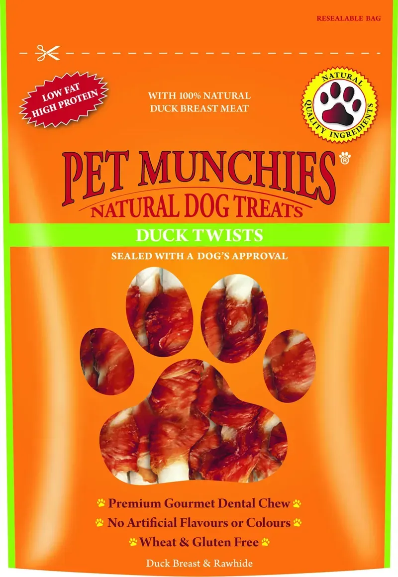 Pet Munchies 80gm x 8 Pack Duck Twists in Yellow 