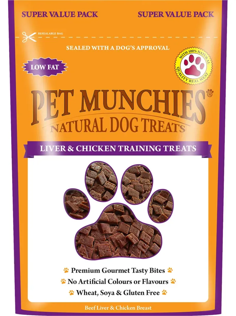 Pet Munchies 150gm x 8 Pack Liver Chicken Training Treats in Yellow