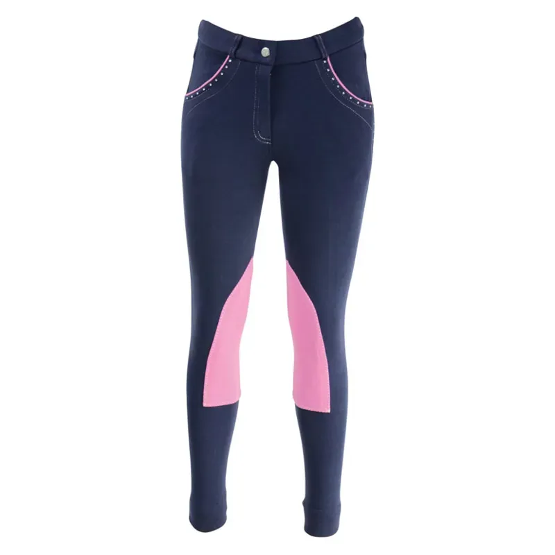 Hy Equestrian Darcy Diamante Mizs Jodhpurs in Navy/Pink