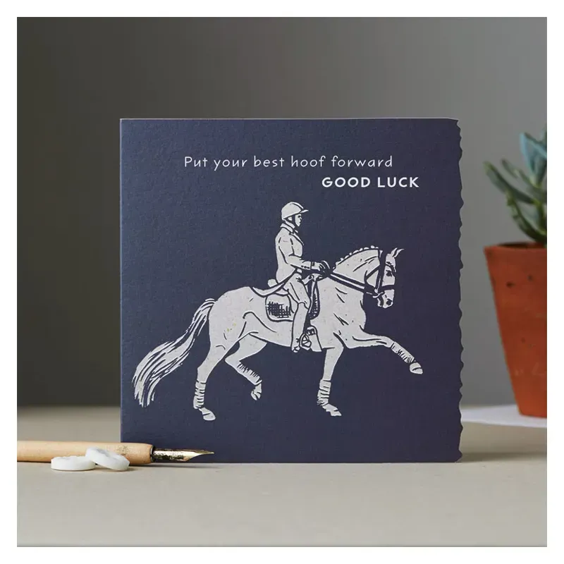 Deckled Edge Colour Block Pony Card - Good Luck - Dressage Horse