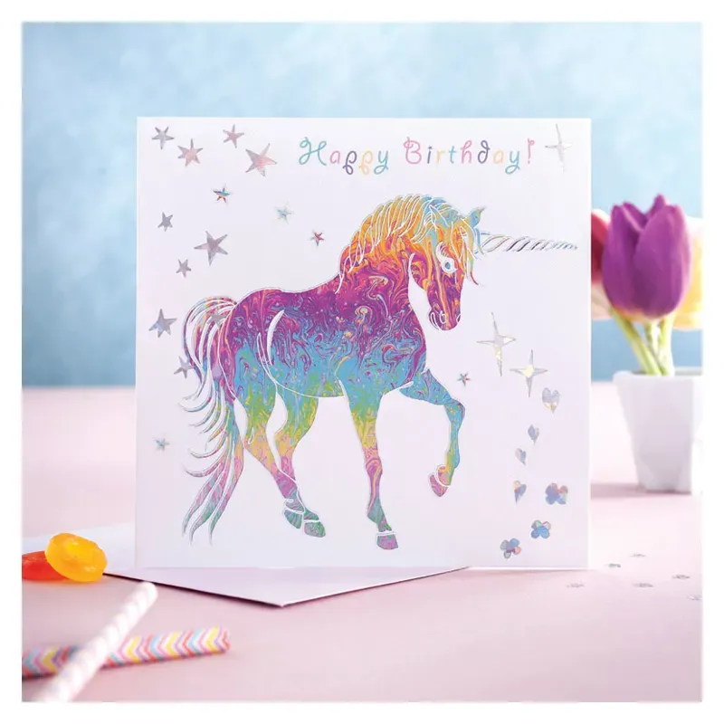 Deckled Edge Prancing Myth Card - Happy Birthday - Prancing Unicorn