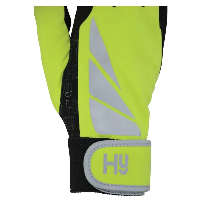 Hy Equestrian Reflector Riding Gloves in Yellow-1