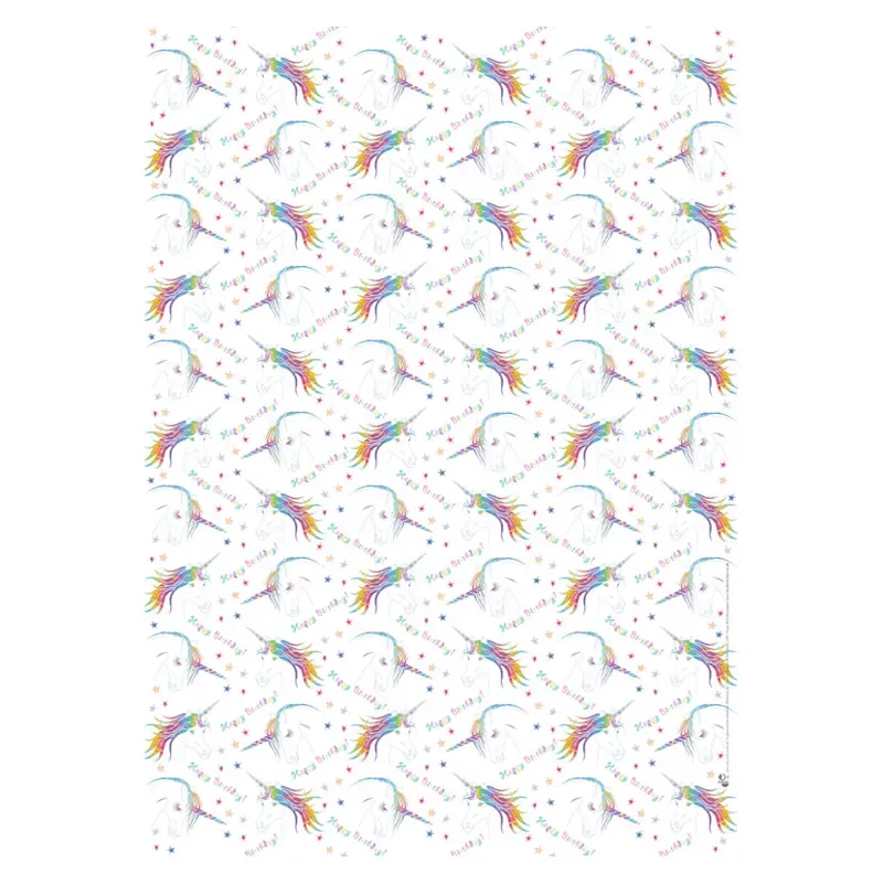 Deckled Edge Gift Wrap - Happy Birthday Unicorns