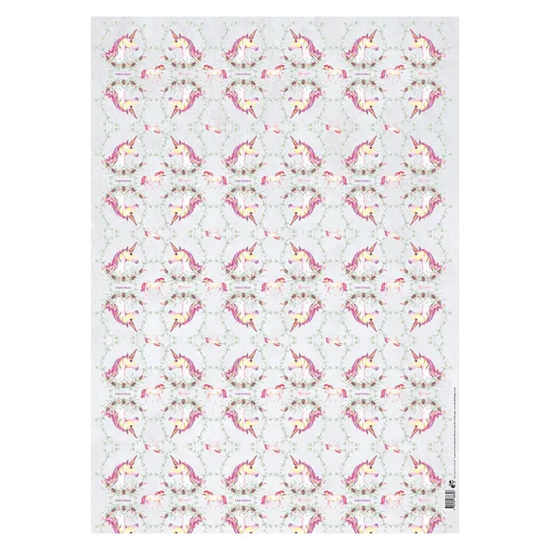 Deckled Edge Gift Wrap - Christmas Unicorns