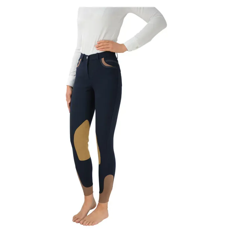 Hy Performance Malvern Ladies Breeches in Navy/Caramel Brown