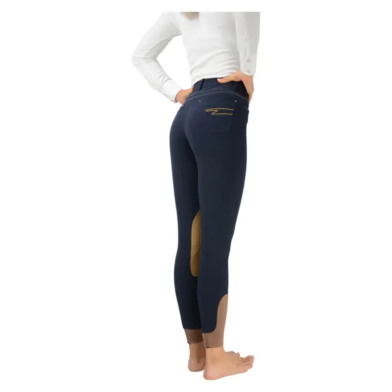 Hy Performance Malvern Ladies Breeches in Navy/Caramel Brown-1