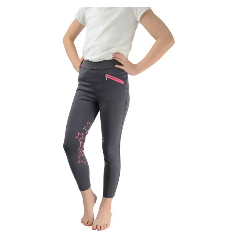 Hy Equestrian Stella Children's Riding Tights in Iron Grey/Pink