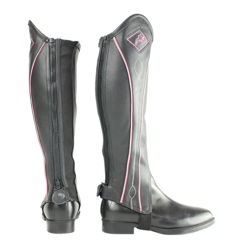 Hy Land Two Tone Leather Gaiters in Black/Pink