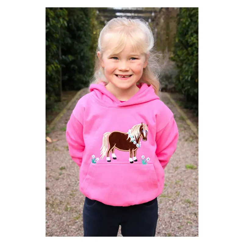 British Country Collection Age 3-4 Flora Pony Childrens Hoodie in Candy Pink